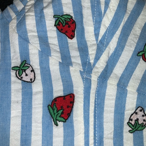 Anthropologie Blue and White Ruffled Bustier Crop Top - Picture 9 of 12